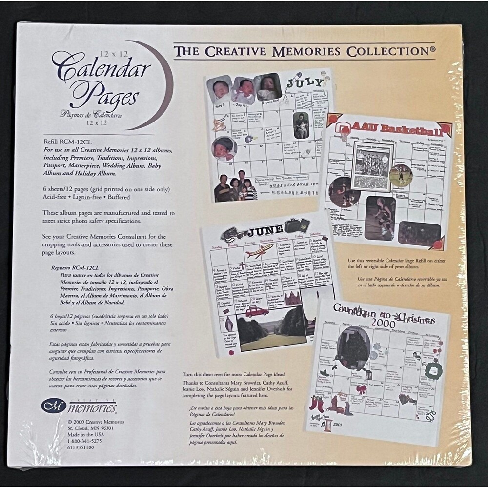 Creative Memories 12x12 Calendar Scrapbook Refill Pages 2004 - 3 Sets Available